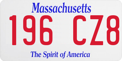 MA license plate 196CZ8
