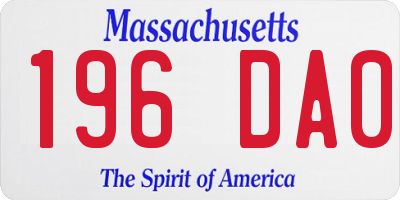 MA license plate 196DA0
