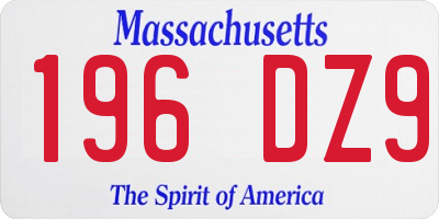 MA license plate 196DZ9