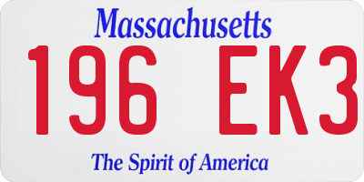 MA license plate 196EK3