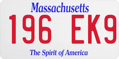 MA license plate 196EK9