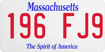 MA license plate 196FJ9