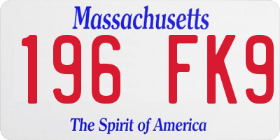 MA license plate 196FK9