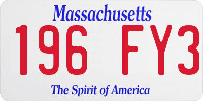 MA license plate 196FY3
