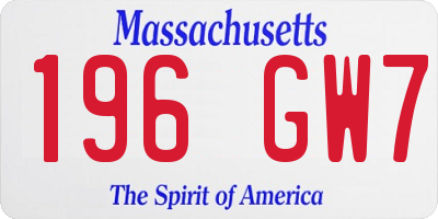 MA license plate 196GW7