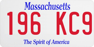 MA license plate 196KC9
