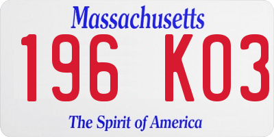 MA license plate 196KO3