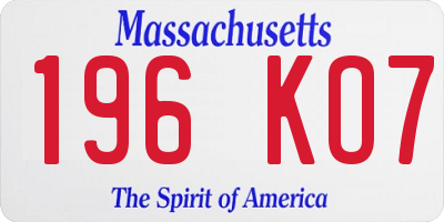MA license plate 196KO7