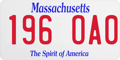 MA license plate 196OA0