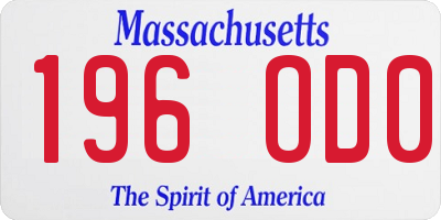 MA license plate 196OD0