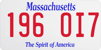 MA license plate 196OI7