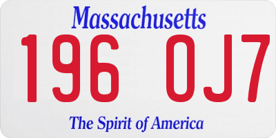 MA license plate 196OJ7