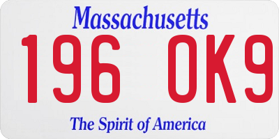MA license plate 196OK9