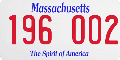 MA license plate 196OO2