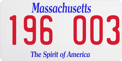 MA license plate 196OO3