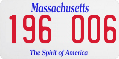 MA license plate 196OO6