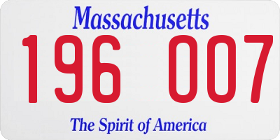 MA license plate 196OO7