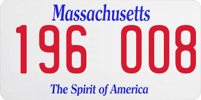 MA license plate 196OO8