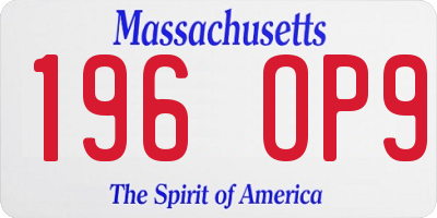 MA license plate 196OP9