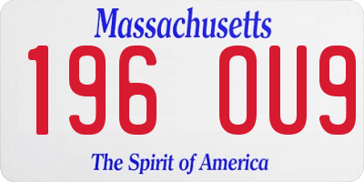 MA license plate 196OU9