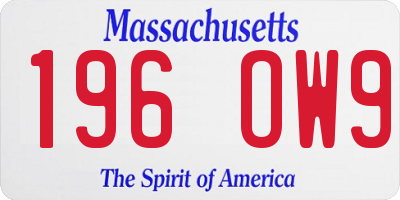 MA license plate 196OW9