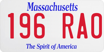 MA license plate 196RA0