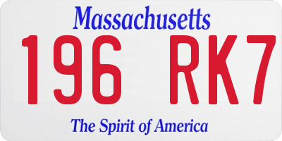 MA license plate 196RK7