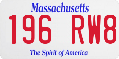 MA license plate 196RW8