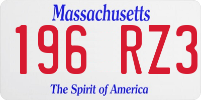 MA license plate 196RZ3