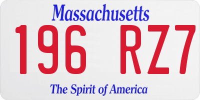 MA license plate 196RZ7