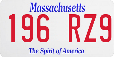 MA license plate 196RZ9