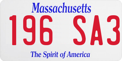 MA license plate 196SA3