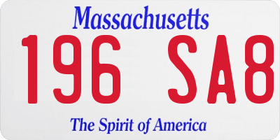 MA license plate 196SA8