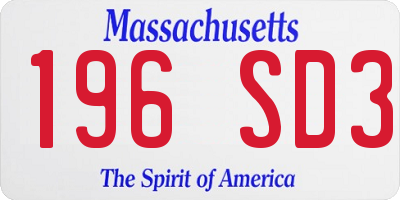 MA license plate 196SD3