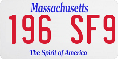 MA license plate 196SF9