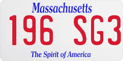 MA license plate 196SG3