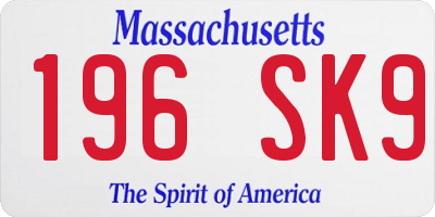MA license plate 196SK9