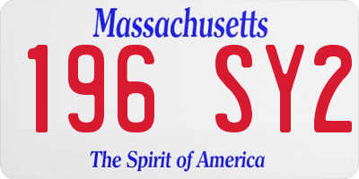 MA license plate 196SY2
