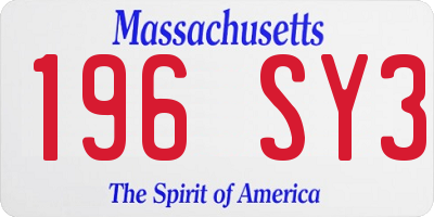 MA license plate 196SY3