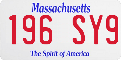 MA license plate 196SY9
