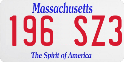 MA license plate 196SZ3
