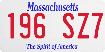 MA license plate 196SZ7