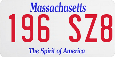 MA license plate 196SZ8