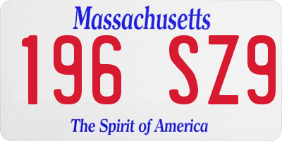 MA license plate 196SZ9