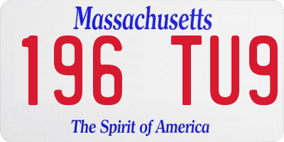 MA license plate 196TU9