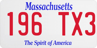 MA license plate 196TX3