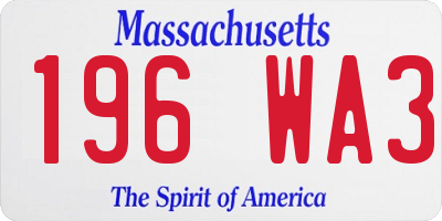 MA license plate 196WA3