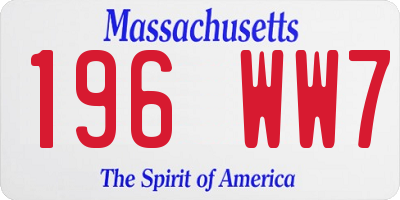 MA license plate 196WW7