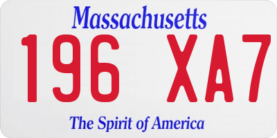 MA license plate 196XA7