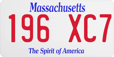 MA license plate 196XC7